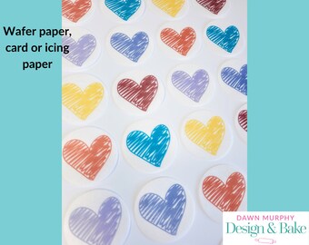 Brushstroke Scribble Hearts Edible Toppers for Cakes, Cupcakes, Drinks Cookies Desserts Party Valentine's Day Wedding Wafer paper card icing
