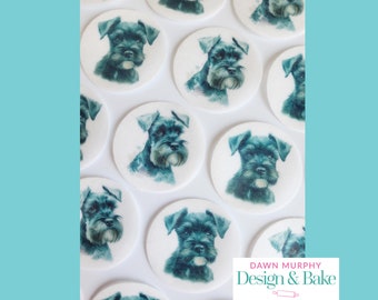 Schnauzer Dog Owner Watercolour Pre-cut Edible Toppers for Cakes Cupcakes, Drinks Cookies, Desserts Party Wafer paper, card, icing paper