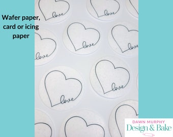 Love Word Simple Hearts Edible Toppers for Cakes, Cupcakes, Drinks Cookies Desserts Party Valentine's Day Wedding Wafer paper card icing