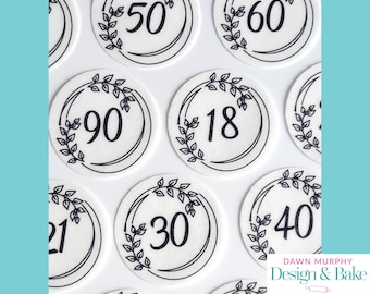 Milestone birthday Pre Cut Edible Toppers Black Cake Cupcakes Drinks Cookies Desserts Party 18 21 30 40 50 60 70 80 90 Wafer or icing paper