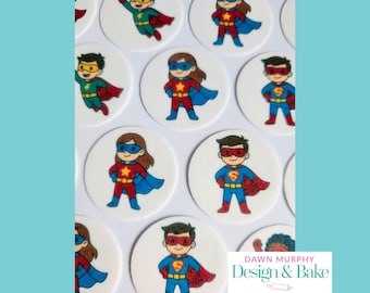 Superhero Edible Cupcake Toppers PRE CUT for Cakes, Drinks, Cookies, Desserts Children Party Happy Birthday Wafer paper, card or icing paper