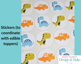 Dinosaur Stickers - Perfect for Birthday Party Bags Favours - Coordinate with my Edible toppers! 5 sizes available, Glossy sticker paper