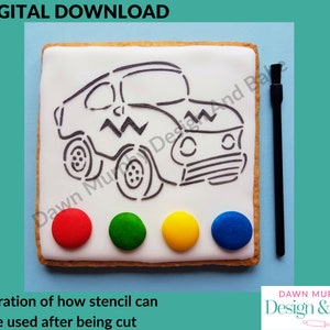 DIGITAL DOWNLOAD SVG Cookie Stencil Racing Car, truck design for paint your own biscuits/cookies No Physical Item Make Your Own Stencil image 3