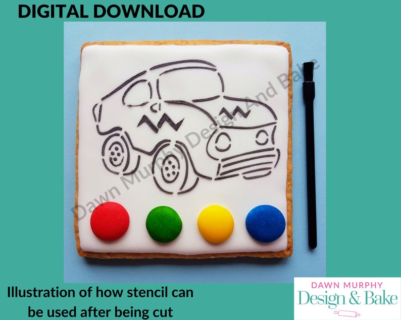 DIGITAL DOWNLOAD SVG Cookie Stencil Racing Car, truck design for paint your own biscuits/cookies No Physical Item Make Your Own Stencil image 3