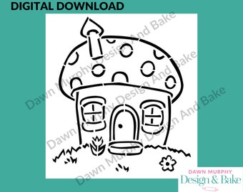 DIGITAL DOWNLOAD SVG Cookie Stencil - Toadstool house design for paint your own biscuits/cookies *No Physical Item* Make Your Own Stencil