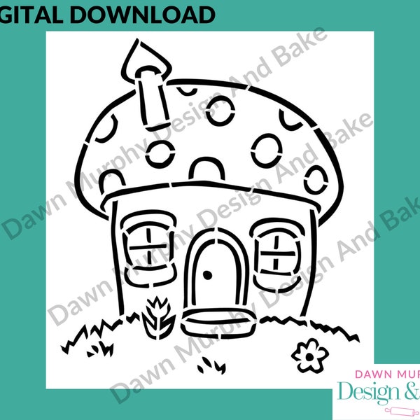 DIGITAL DOWNLOAD SVG Cookie Stencil - Toadstool house design for paint your own biscuits/cookies *No Physical Item* Make Your Own Stencil