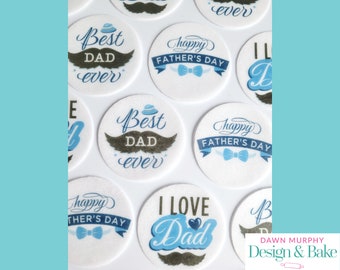 Father's Day Edible Toppers PRE CUT for Cakes, Cupcakes, Drinks, Cookies, Desserts Party Happy Dad Gift Wafer paper, card or icing paper