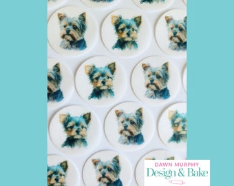 Yorkshire Terrier Dog Watercolour Pre-cut Edible Toppers for Cakes Cupcakes, Drinks Cookies, Desserts Party Wafer paper, card, icing paper