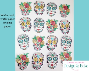 Day of the Dead Sugar Skull Edible Toppers for Cakes, Cupcakes, Drinks, Cookies, Desserts Birthday Party Halloween Gift Wafer paper or card