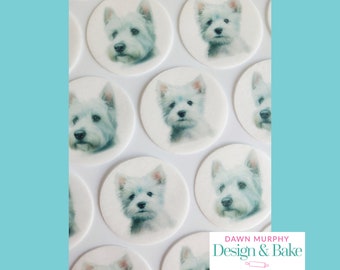 West Highland Terrier Dog Watercolour Pre-cut Edible Toppers for Cakes Cupcakes, Drinks Cookies, Desserts Party Wafer paper card icing paper