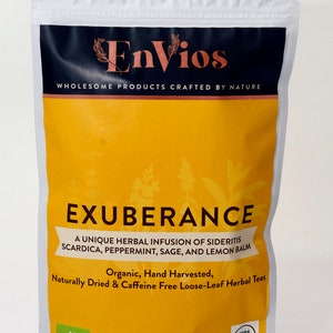 Exuberance. Organic Herbal tea infusion of Sideritis Scardica, Peppermint, Sage, and Lemon Balm by EnVios 50 g/ 1.76 oz.