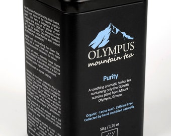 Purity. OLYMPUS Organic Greek Mountain Tea / Sideritis Scardica. Metal Tin Box 50 g. / 1.76 oz