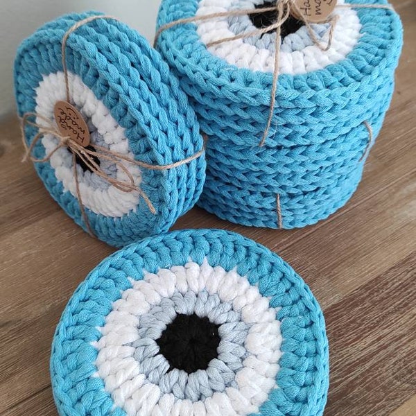 Crochet Evil Eye Coaster Etsy