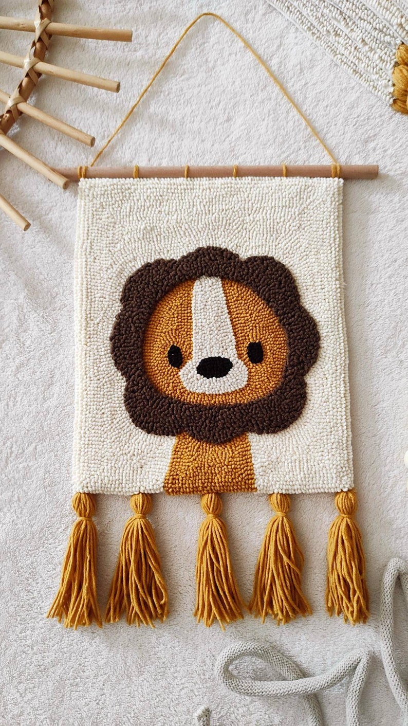 Wall Hanging Punch Needle, Nursery Decor,kids Room Decor, Lion Wall