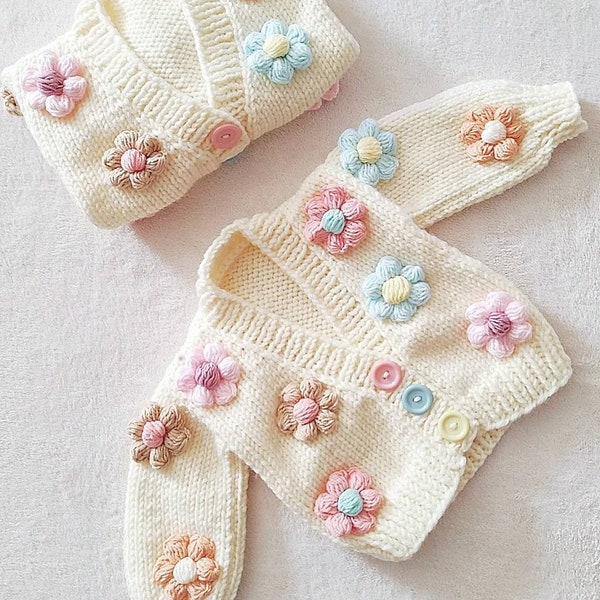 Embroidered 3D Daisy Knit Sweater