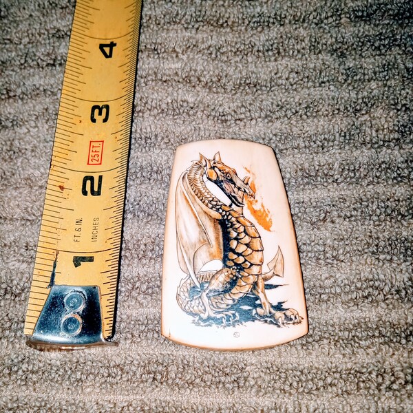 Dragon Scrimshaw Pendant.... Expertly Done! 2 3/4" x 1 1/2"