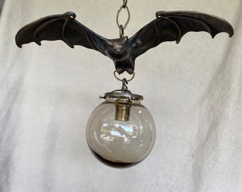 FABULOUS BAT Chandelier Solid Bronze w/ Smoke Globe #100 Artist-Made in USA