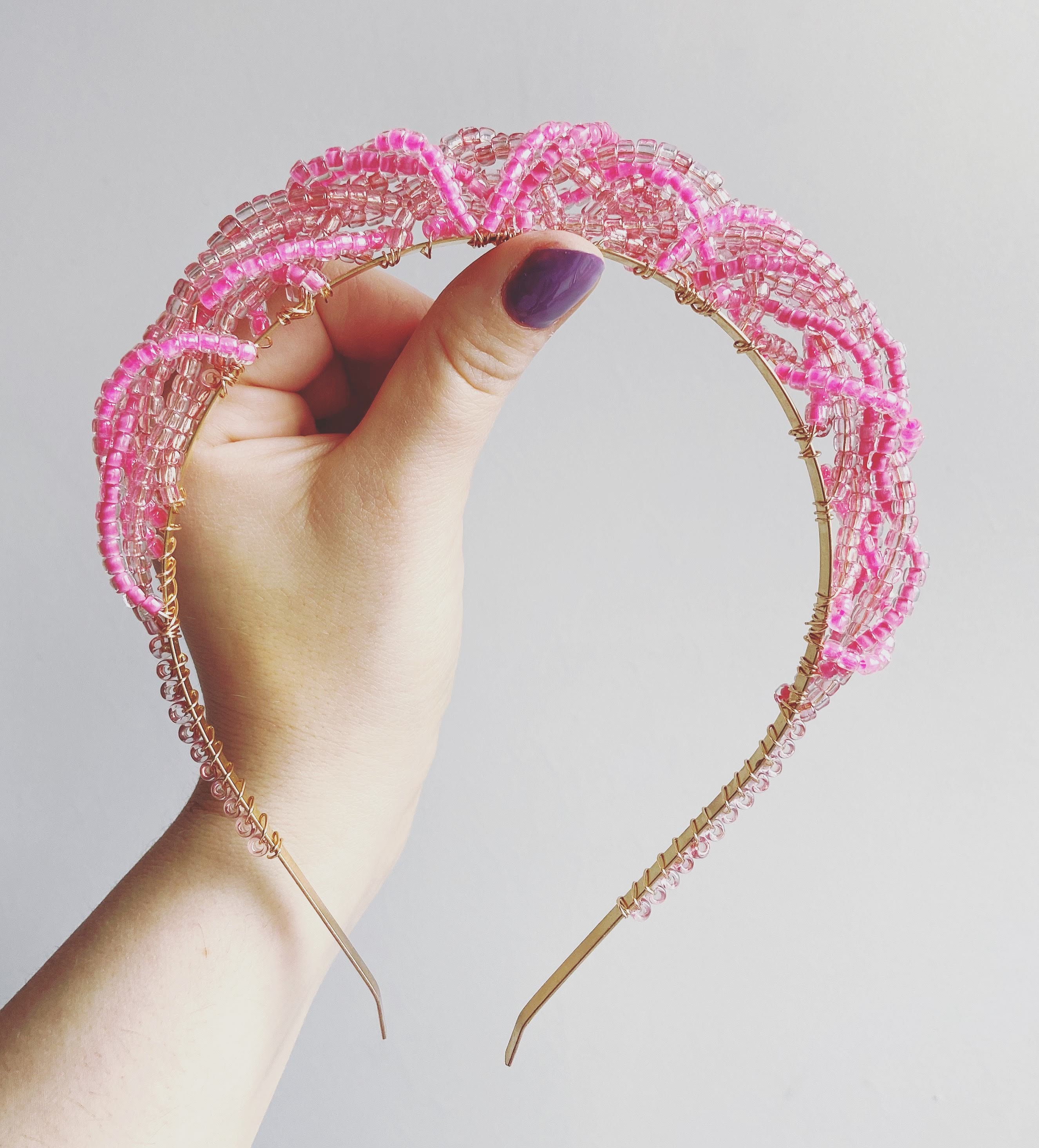 Pink Beaded Headband Etsy