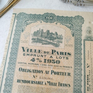 Document ancien de la ville de Paris, action vintage française.