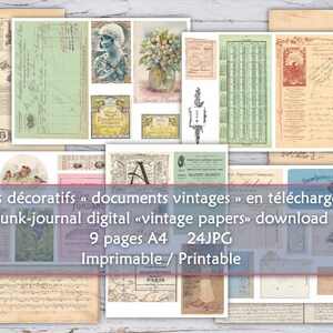 Printable journal kit, vintage pages to download and print. Digital document.
