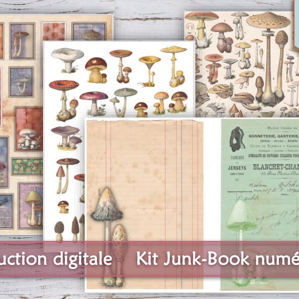 Kit junk-journal digital " Champignons". Télécgargement à imprimer.