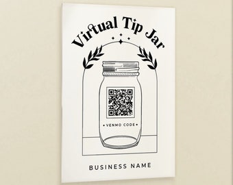 QR Code Virtual Tip Jar for Businesses - For Venmo / PayPal -  Wall Hanging  - Convenient Minimal Modern 5&quot; x 7&quot; - Table Holder Included