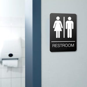 ADA Braille Unisex Restroom Acrylic Sign - 6x9 inches Bathroom Sign with Wall Mount for Office or Business, Door or Wall Decor