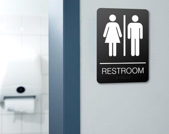 Set di 3 cartelli in acrilico per bagno unisex conformi agli standard ADA Braille - Cartello da bagno 6x9 pollici con supporto a parete per ufficio o attività commerciale, decorazione per porte o pareti