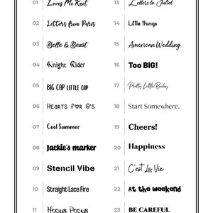 Pu&ograve; includere: Una grafica bianca con bordo nero mostra le opzioni di carattere per l'incisione. Il testo include vari stili di carattere con nomi come "Loves Me Knot", "Letters from Paris" e "Too BIG!". Il logo Corporate Engraving si trova in alto a destra.