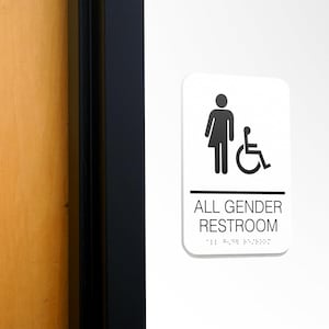 ADA Braille All Gender Handicap Restroom Acrylic Sign - 6x9 inches Bathroom Sign with Wall Mount for Office or Business, Door or Wall Decor