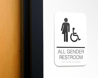 ADA Braille All Gender Handicap Restroom Acrylic Sign - 6x9 inches Bathroom Sign with Wall Mount for Office or Business, Door or Wall Decor
