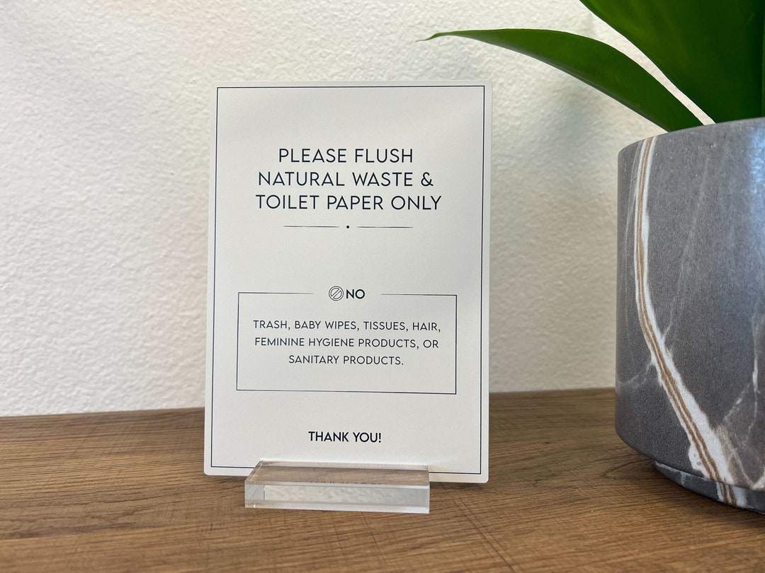 Septic Tank Bathroom Sign - Acrylic 'Toilet Paper & Natural Waste Only' Sign With Adhesive & Stand - View #8