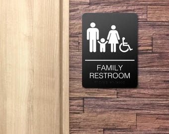 Set di 3 cartelli in acrilico ADA Braille per bagno per famiglie - Cartello per bagno 6x9 pollici con nastro biadesivo 3M per ufficio o attività commerciale, porta del bagno