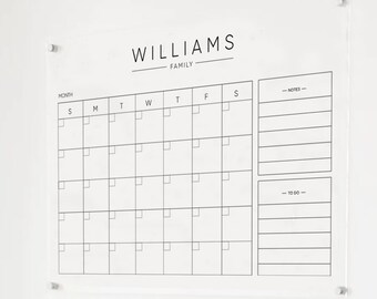 Personalized Acrylic Calendar For Wall - Clear Lucite Acrylic Family Calendar Dry Erase Board  - Office Decor Housewarming Gift