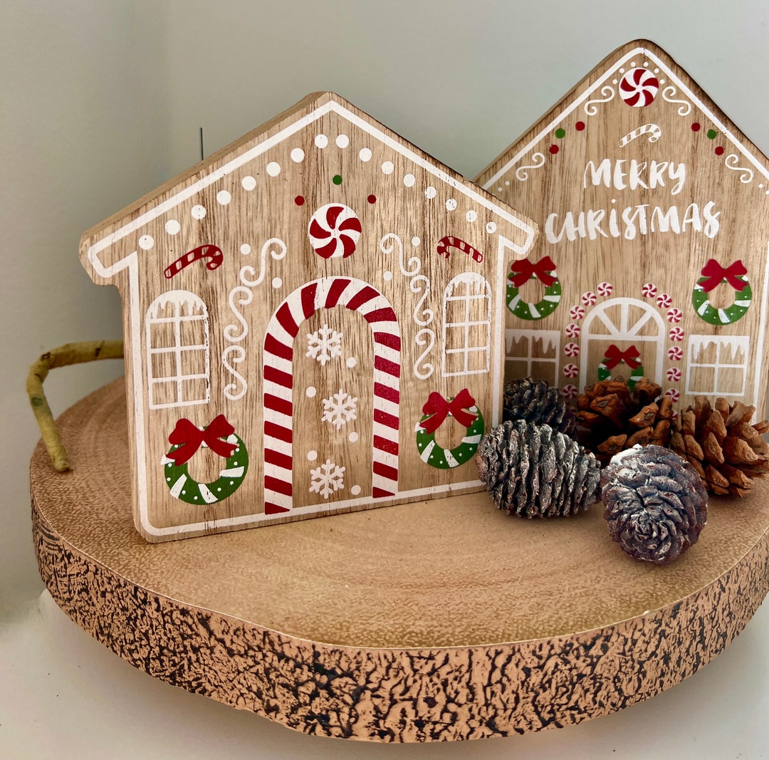 Gingerbread Candy Cane Wooden House Decoration Etsy UK
