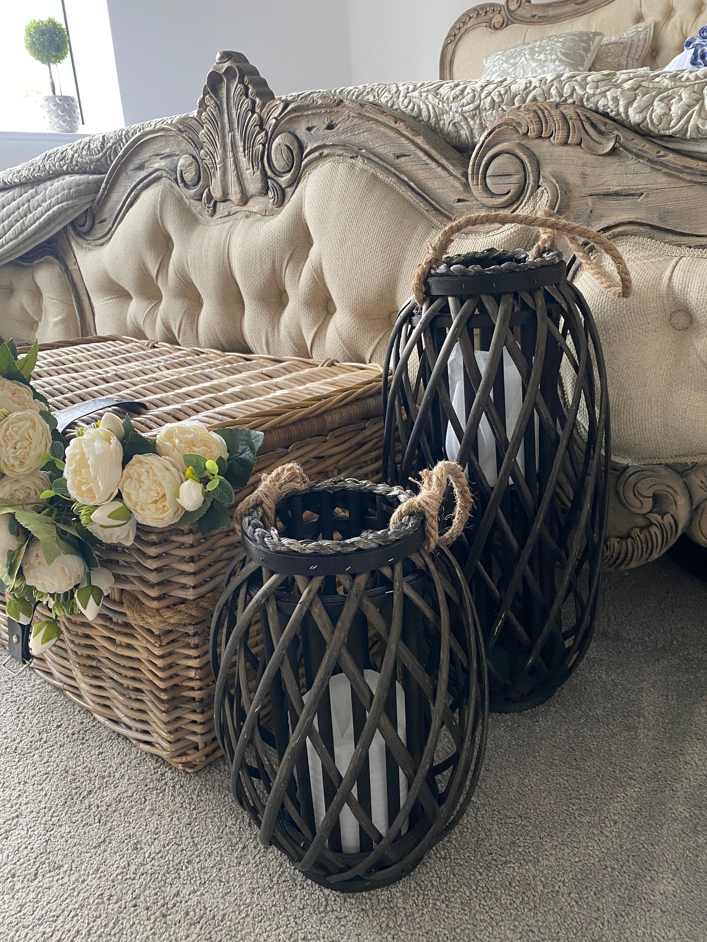 Black Rattan Candle Holders Etsy