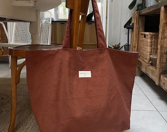 Grand sac cabas en velours côtelé - Couleur COGNAC