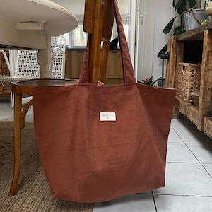 Grand sac cabas en velours côtelé Couleur COGNAC image 1