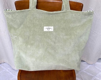 Grand sac cabas réversible en éponge de bambou certifiée OekoTex - couleur VERT