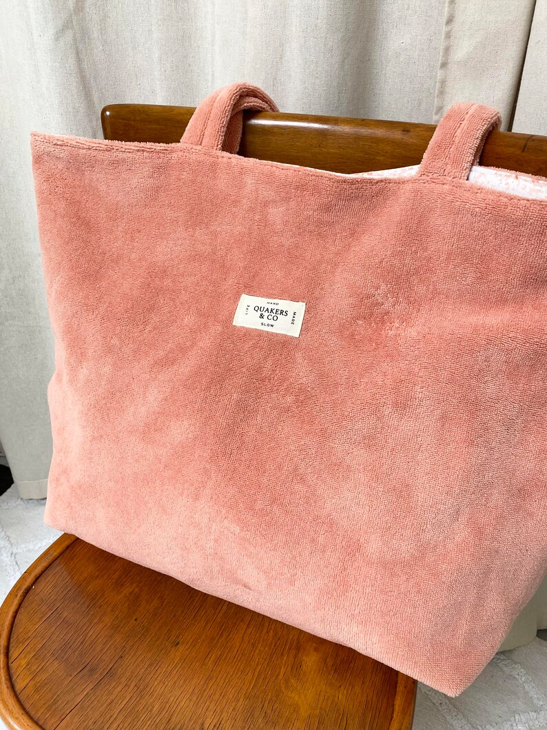 Grand sac cabas réversible en éponge de bambou certifiée OekoTex couleur ROSE image 2