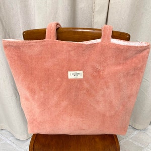 Grand sac cabas réversible en éponge de bambou certifiée OekoTex couleur ROSE image 1