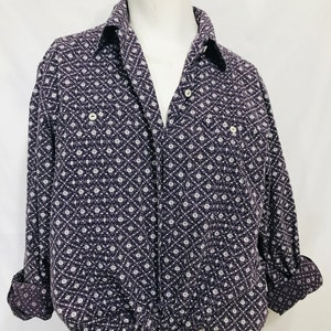 Vintage cottagecore shirt purple ditzy floral / 80s 90s Banana Republic tuxedo detail long sleeve blouse / 100% cotton / small-medium image 3