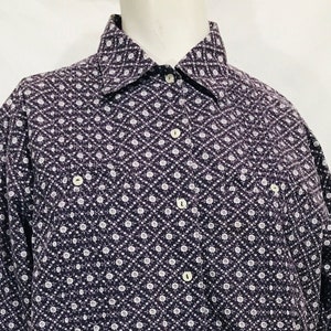 Vintage cottagecore shirt purple ditzy floral / 80s 90s Banana Republic tuxedo detail long sleeve blouse / 100% cotton / small-medium image 1