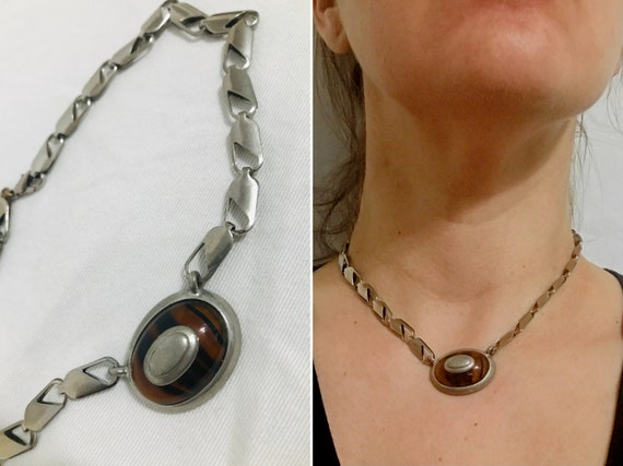 Vintage silver choker Ben Amun tiger's eye  | 90s… - image 2