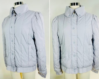 Vintage 70s puffer gray jacket high collar / cozy pastel coat / Members Only 80s cottagecore / grey goblin mode  / medium-large / Taiwan ROC