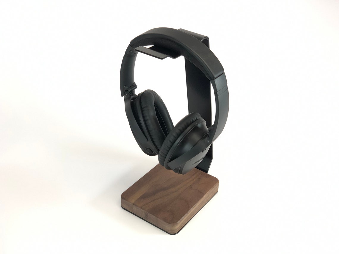 Minimalist headphone stand made of metal and wood Etsy