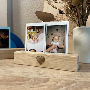 Fotoleiste "Herz" aus Eichen Holz, Postkarten, Bilder, Polaroid, Instax, Fotoständer, Kartenständer, Kartenhalter, Personalisierbar