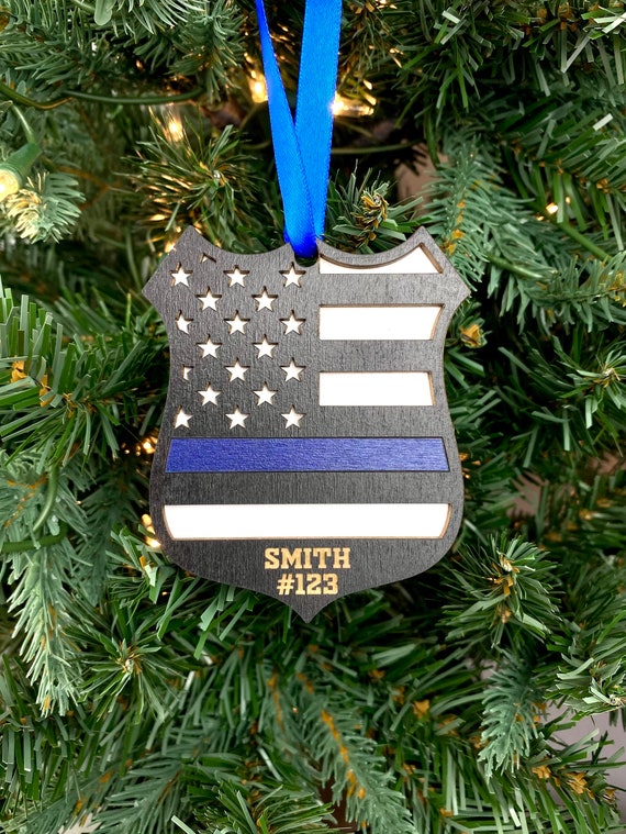Thin Blue Line Ornament | Engraved Personalized Police Ornament | Police Badge Ornament | 2025 Ornament | 2026 Ornament
