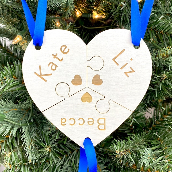 Custom Names Best Friends Heart Ornament | Three Piece Ornament | 90s Themed Ornament | 2023 Ornament