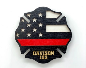 Thin Red Line Magnet | Personalized Firefighter Magnet | Maltese Cross | Refrigerator Magnet | Firefighter Gift